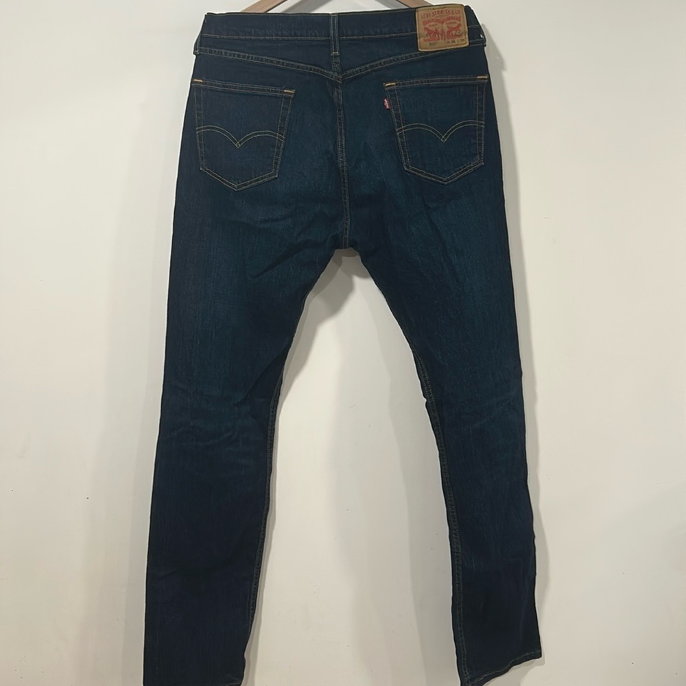 Levi's 505 Blue Dark Wash Regular Fit Straight Leg Stretch Jeans Mens 34x36